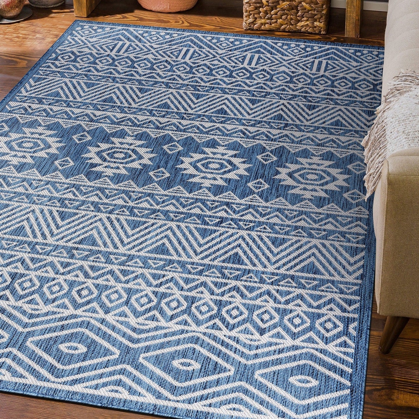 Tapis d'intérieur/extérieur texturé à motif géométrique bohème vieilli World Rug Gallery