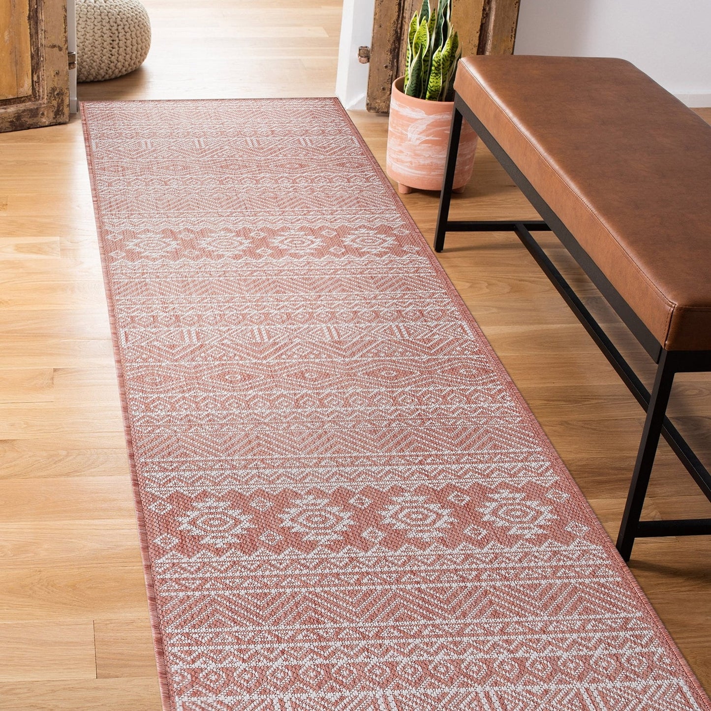 Tapis d'intérieur/extérieur texturé à motif géométrique bohème vieilli World Rug Gallery