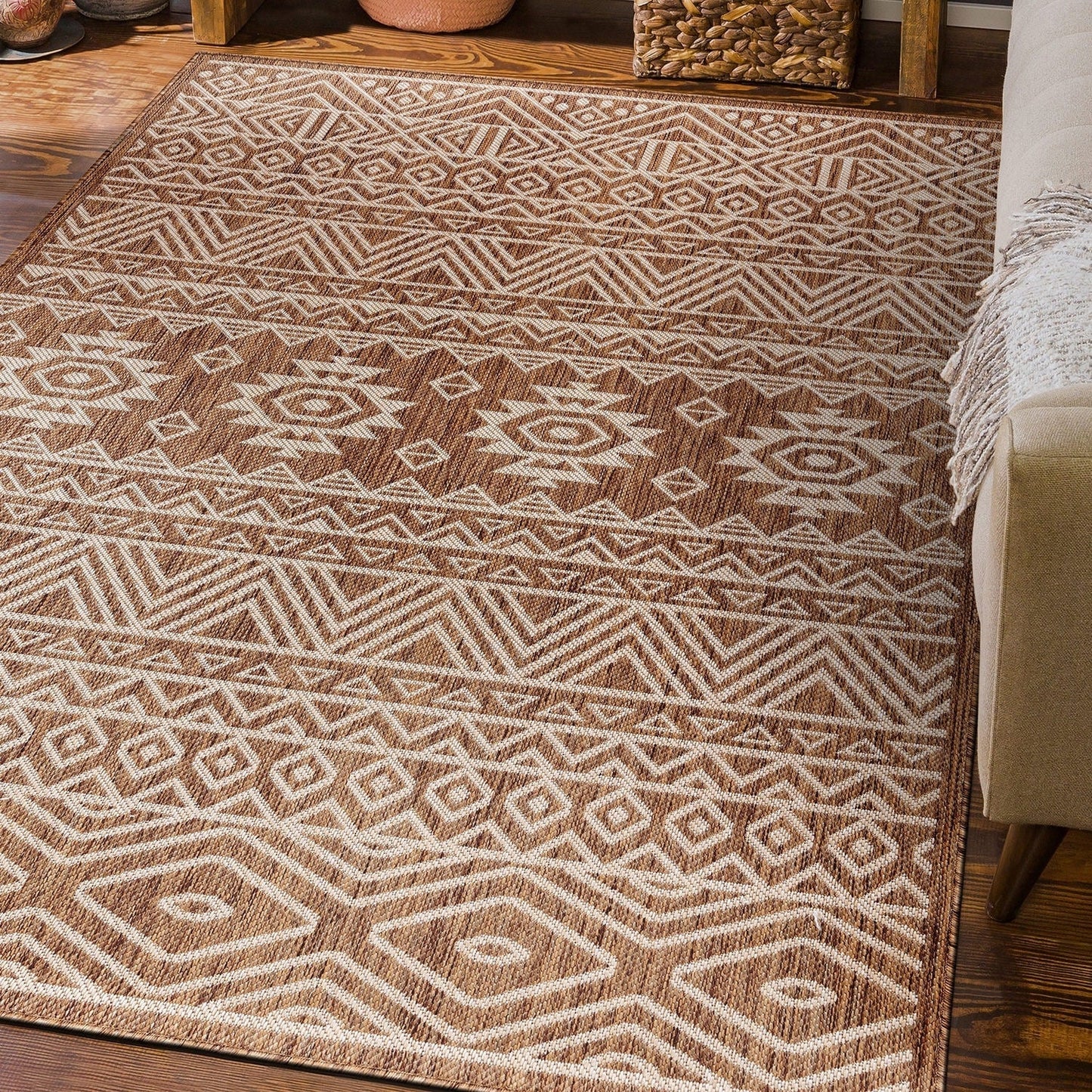 Tapis d'intérieur/extérieur texturé à motif géométrique bohème vieilli World Rug Gallery