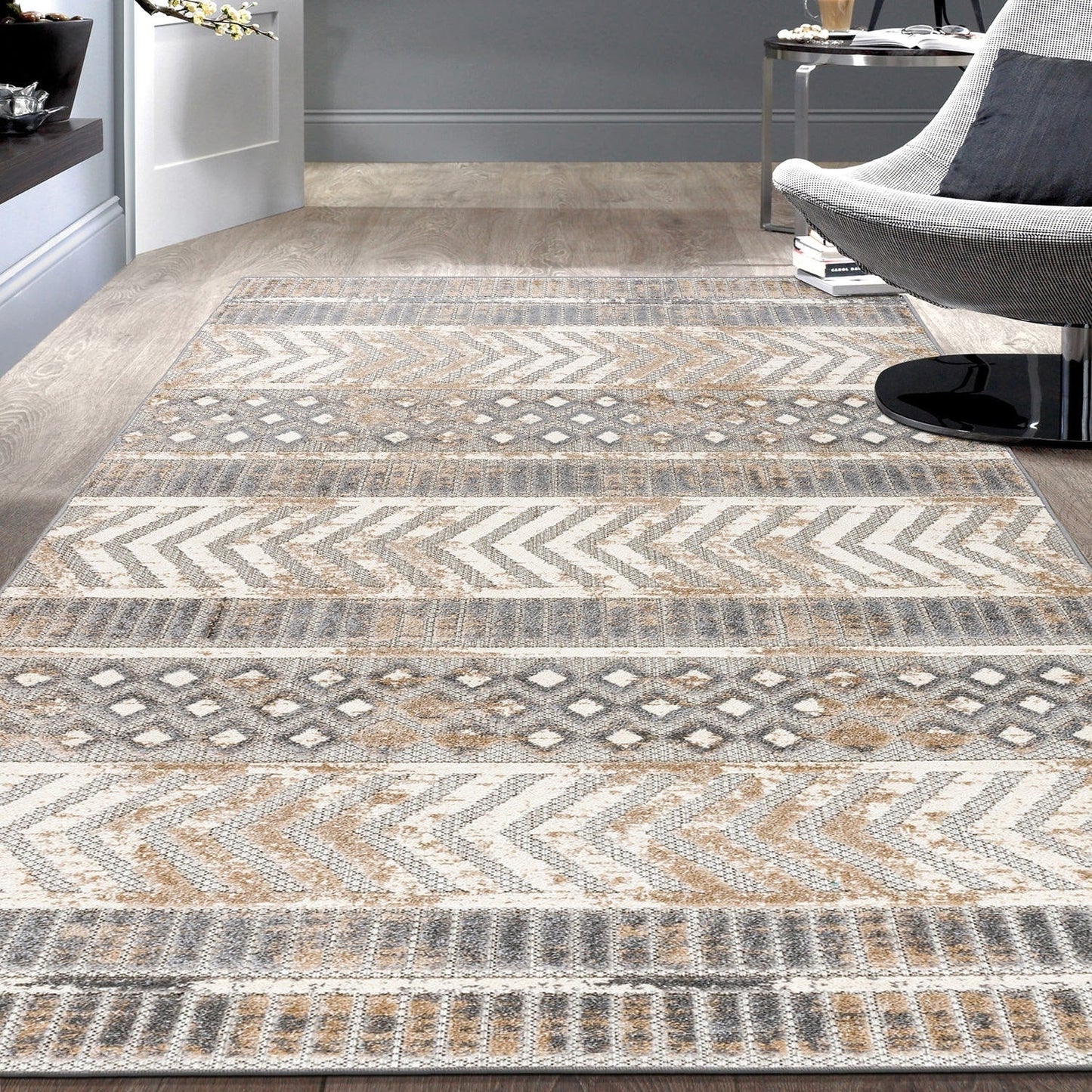 Tapis d'intérieur/extérieur géométrique vieilli World Rug Gallery
