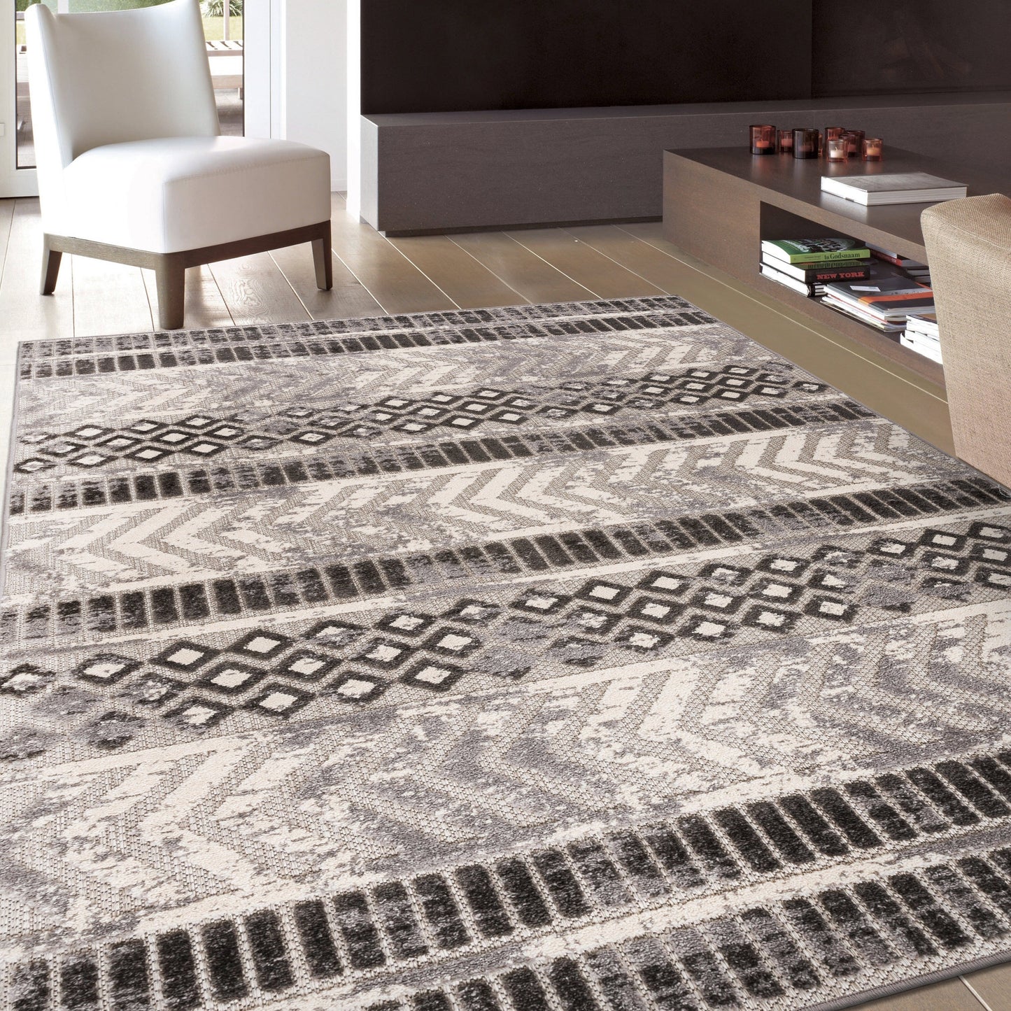Tapis d'intérieur/extérieur géométrique vieilli World Rug Gallery