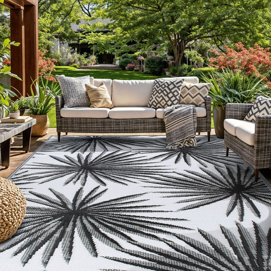 Tapis d'extérieur réversibles en plastique recyclé à motifs floraux tropicaux de la World Rug Gallery