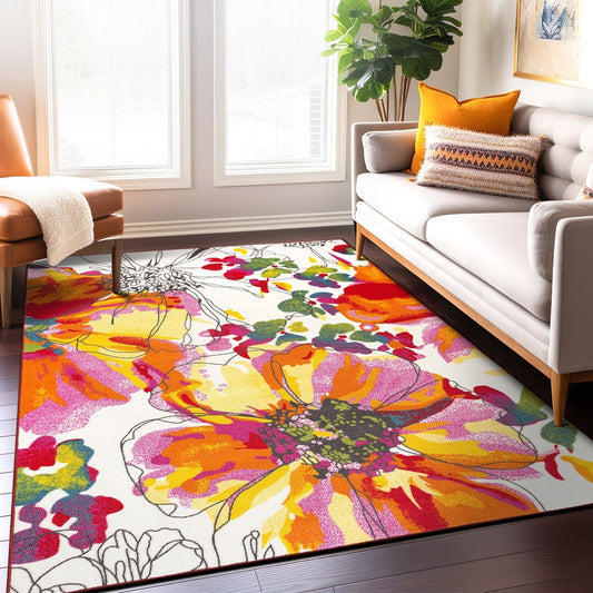 Tapis antidérapant moderne à fleurs lumineuses World Rug Gallery, multicolore