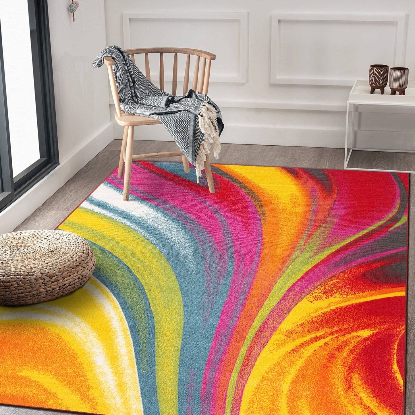 Tapis antidérapant multicolore à vagues contemporaines modernes de la World Rug Gallery
