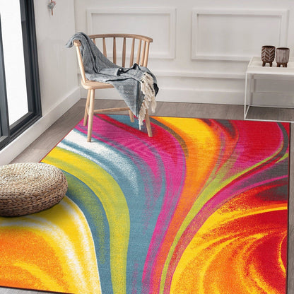Tapis antidérapant multicolore à vagues contemporaines modernes de la World Rug Gallery