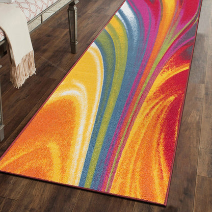 Tapis antidérapant multicolore à vagues contemporaines modernes de la World Rug Gallery