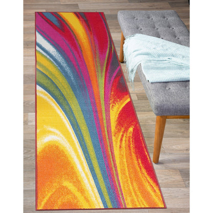 Tapis antidérapant multicolore à vagues contemporaines modernes de la World Rug Gallery