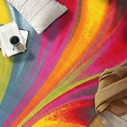 Tapis antidérapant multicolore à vagues contemporaines modernes de la World Rug Gallery