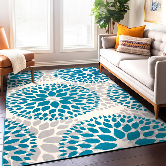 Tapis moderne à motifs floraux circulaires de la World Rug Gallery