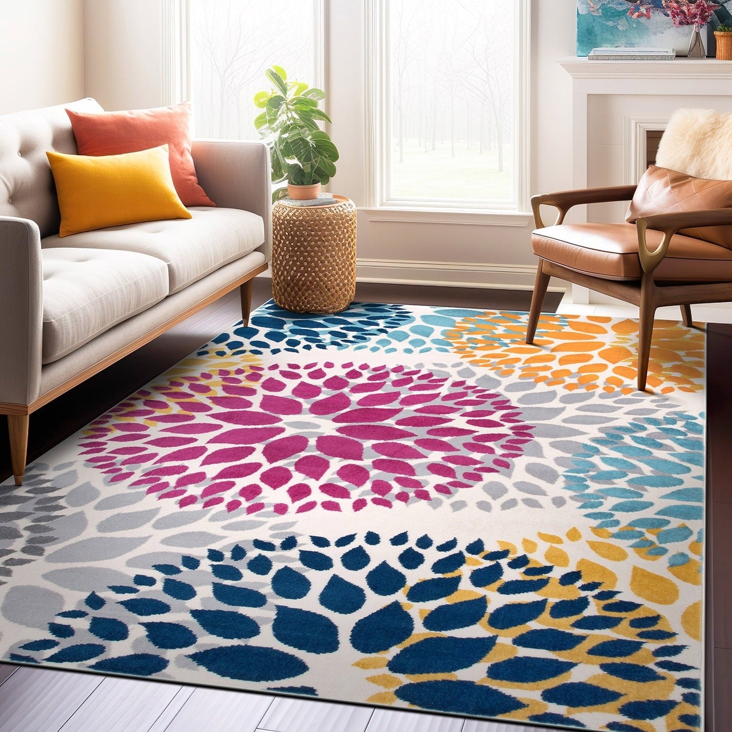 Tapis moderne à motifs floraux circulaires de la World Rug Gallery