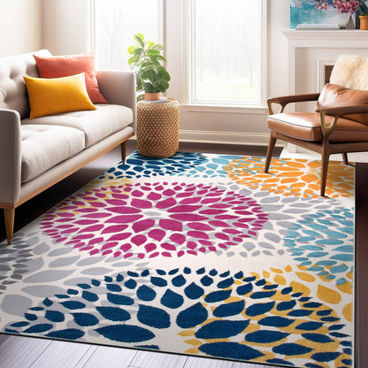 Tapis moderne à motifs floraux circulaires de la World Rug Gallery