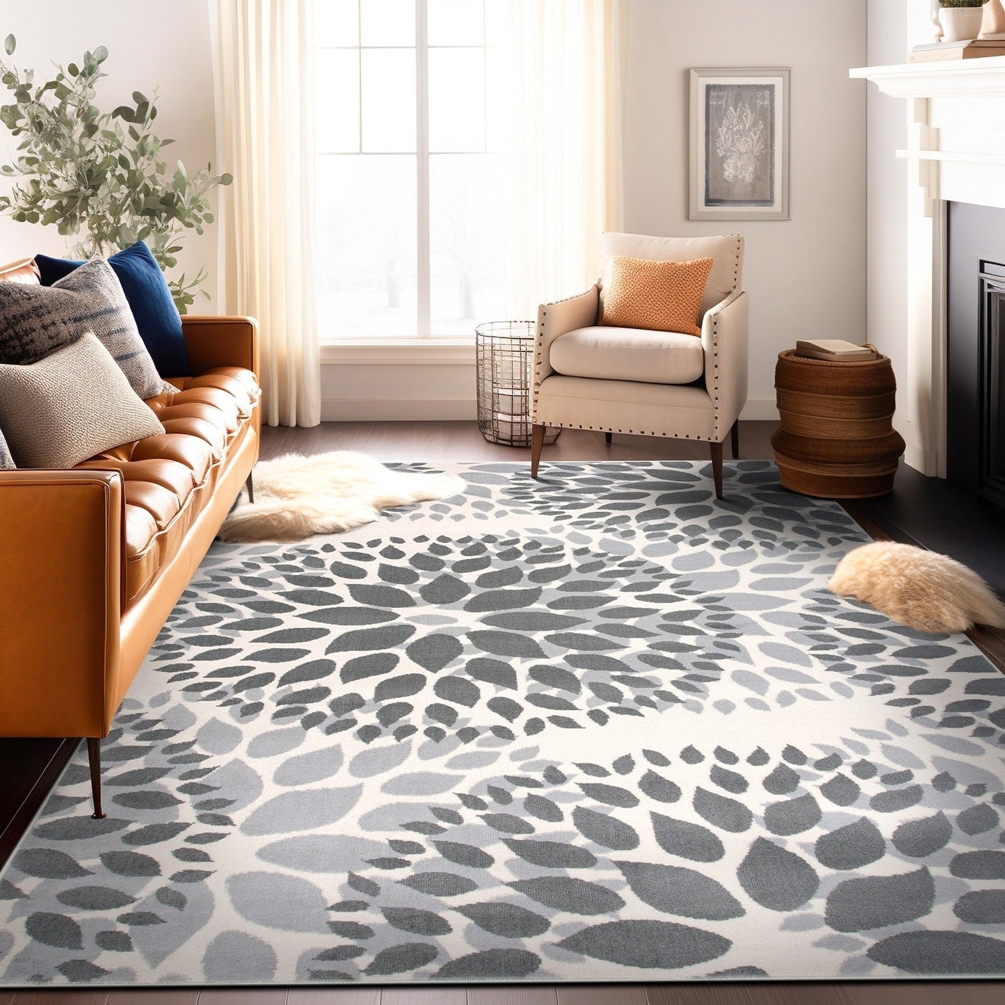 Tapis moderne à motifs floraux circulaires de la World Rug Gallery