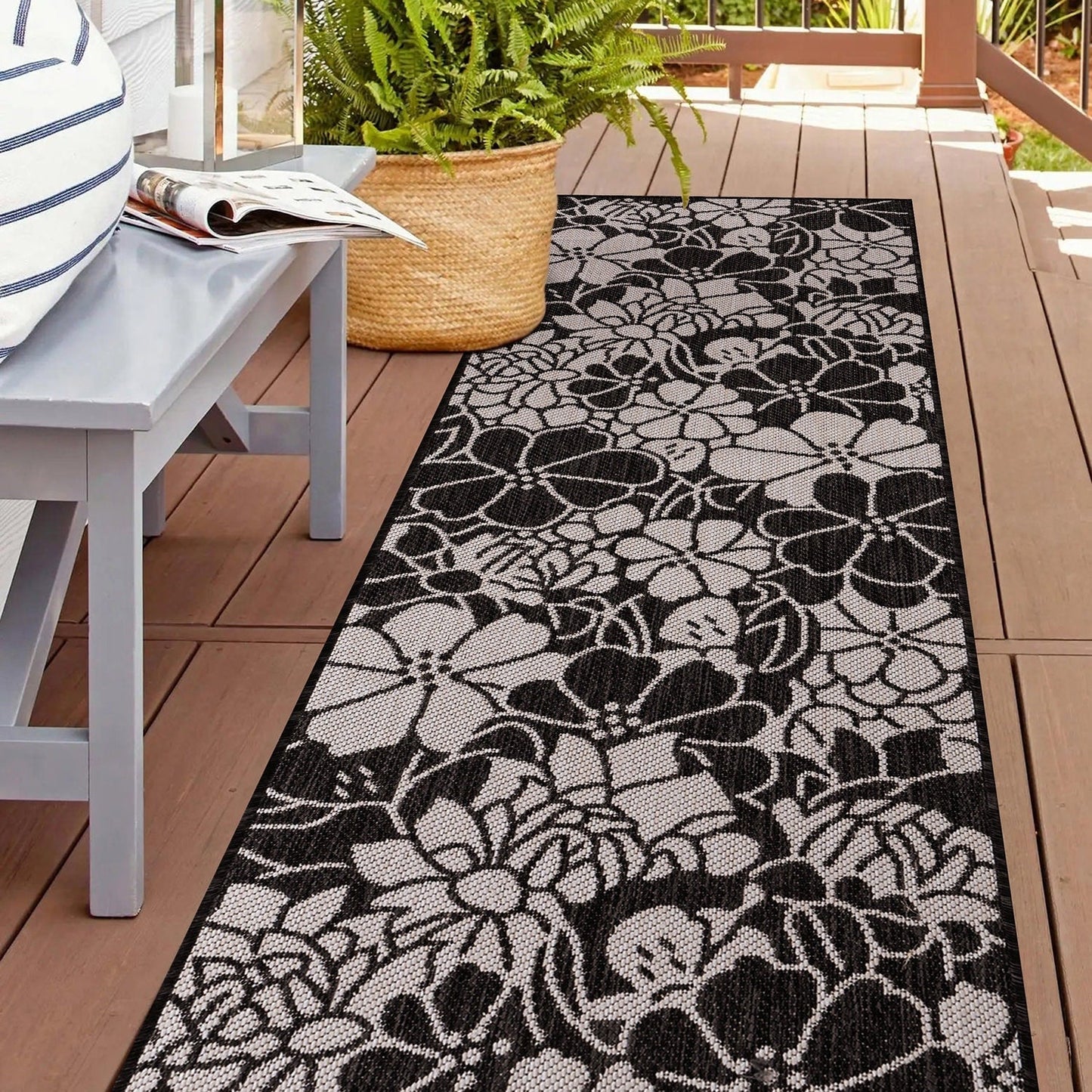 Tapis d'intérieur/extérieur texturé à motif floral moderne World Rug Gallery