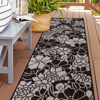 Tapis d'intérieur/extérieur texturé à motif floral moderne World Rug Gallery