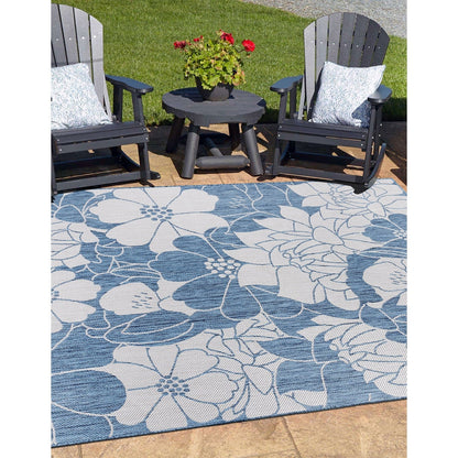 Tapis d'intérieur/extérieur texturé à motif floral moderne World Rug Gallery