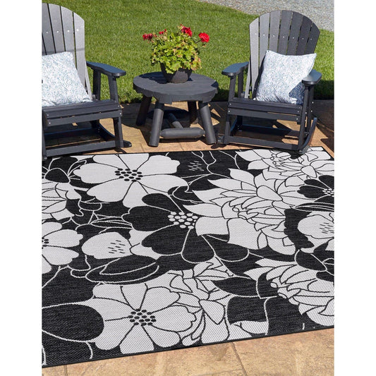 Tapis d'intérieur/extérieur texturé à motif floral moderne World Rug Gallery