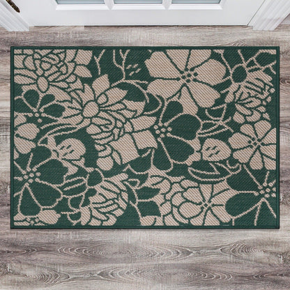Tapis d'intérieur/extérieur texturé à motif floral moderne World Rug Gallery