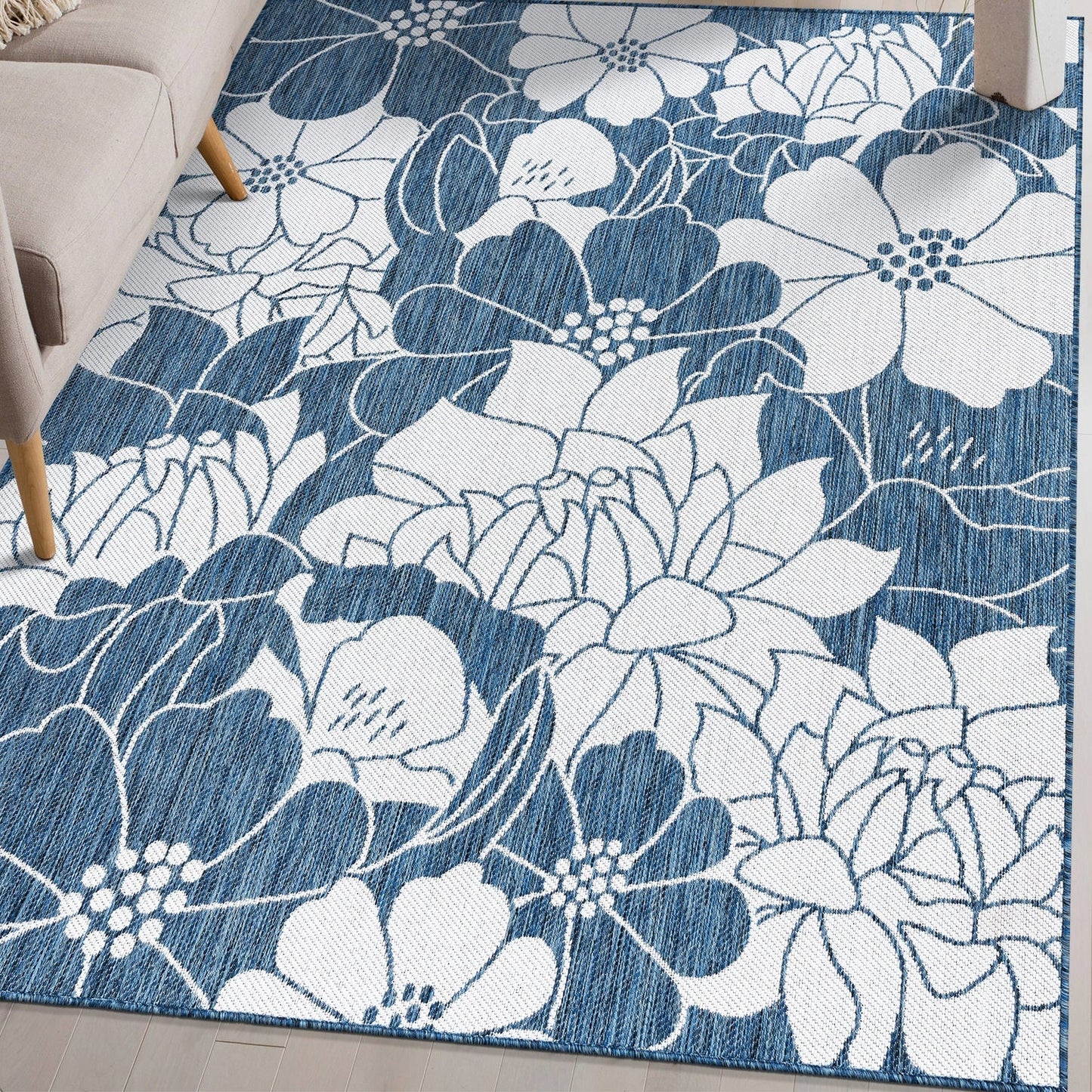 Tapis d'intérieur/extérieur texturé à motif floral moderne World Rug Gallery