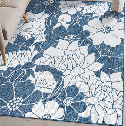 Tapis d'intérieur/extérieur texturé à motif floral moderne World Rug Gallery