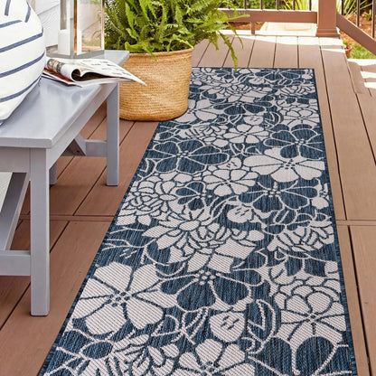 Tapis d'intérieur/extérieur texturé à motif floral moderne World Rug Gallery