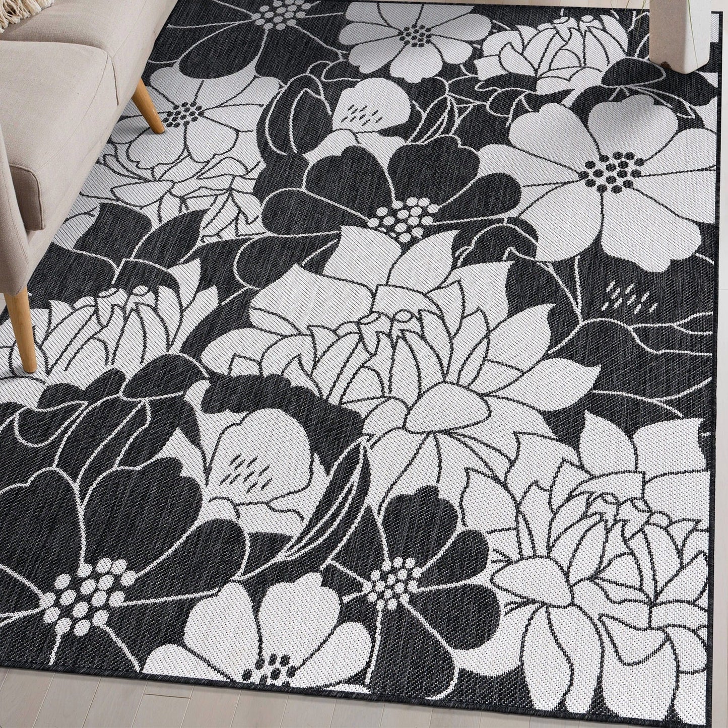 Tapis d'intérieur/extérieur texturé à motif floral moderne World Rug Gallery
