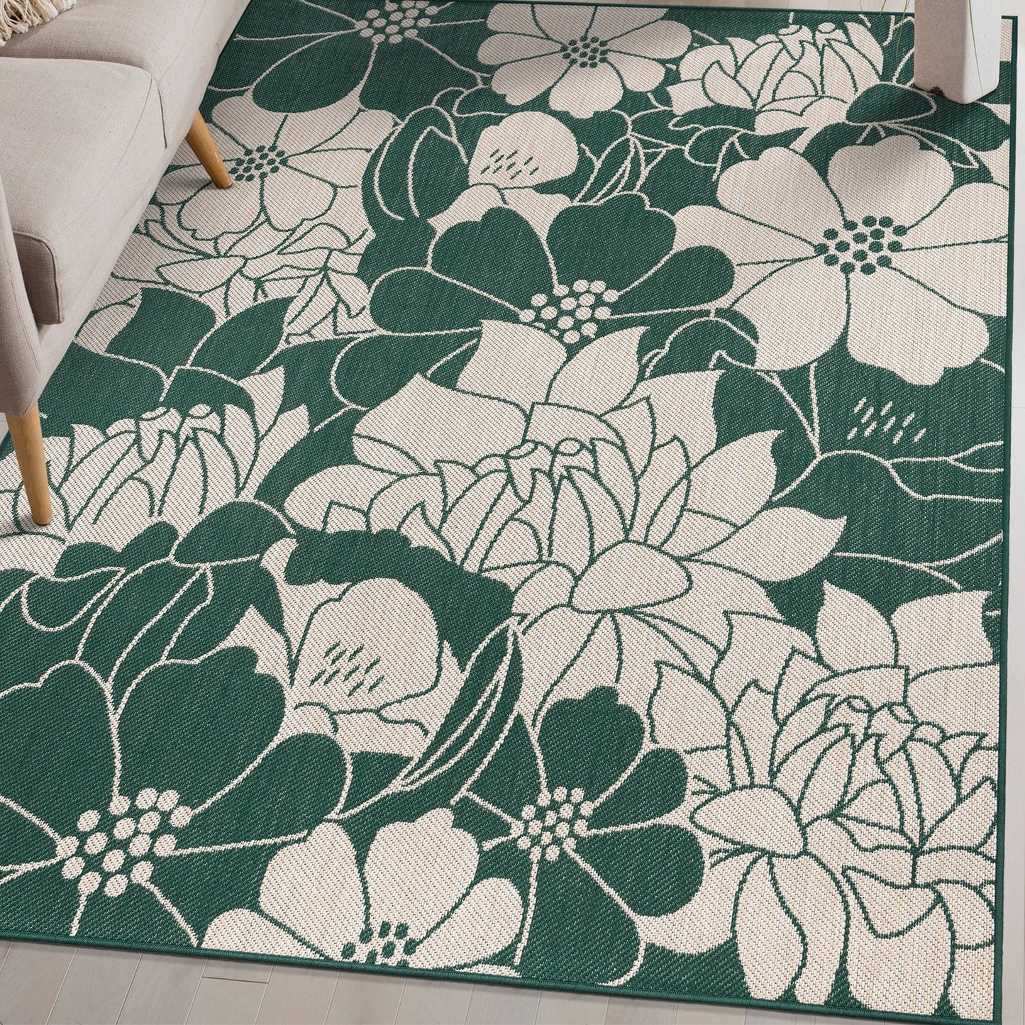 Tapis d'intérieur/extérieur texturé à motif floral moderne World Rug Gallery