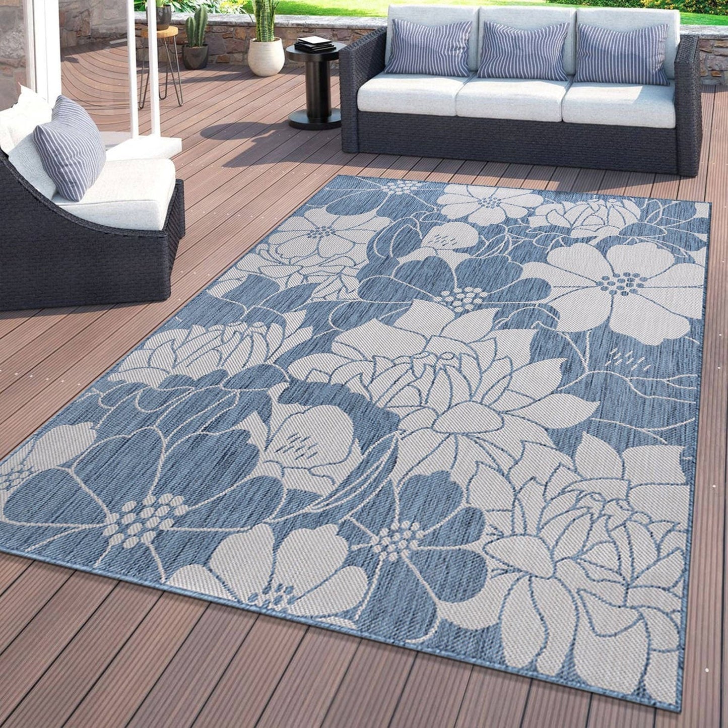 Tapis d'intérieur/extérieur texturé à motif floral moderne World Rug Gallery