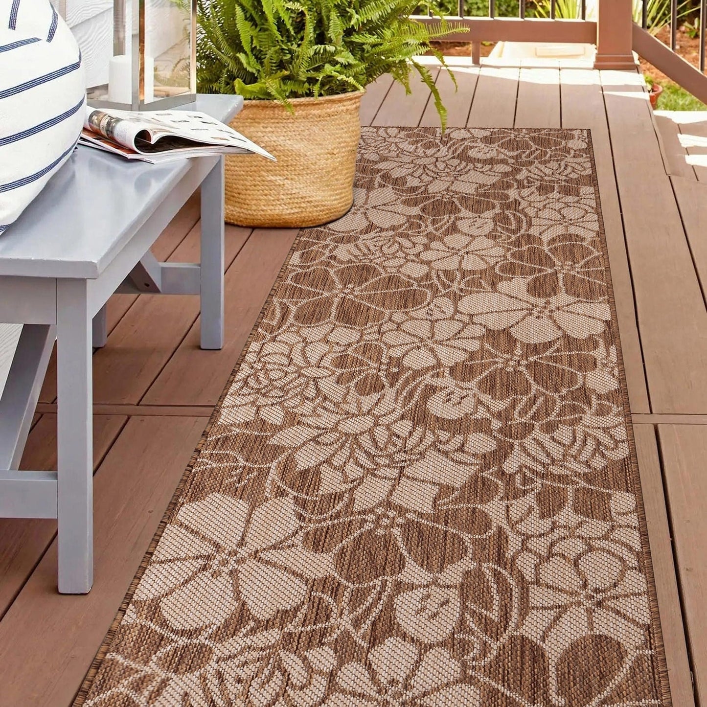 Tapis d'intérieur/extérieur texturé à motif floral moderne World Rug Gallery