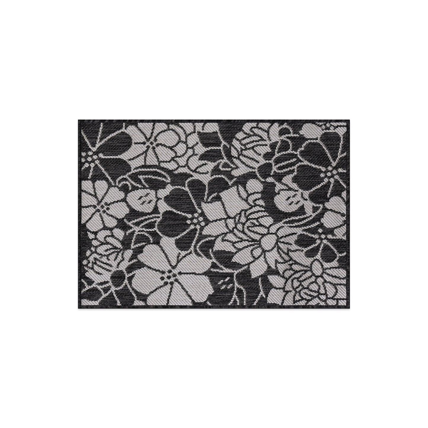 Tapis d'intérieur/extérieur texturé à motif floral moderne World Rug Gallery