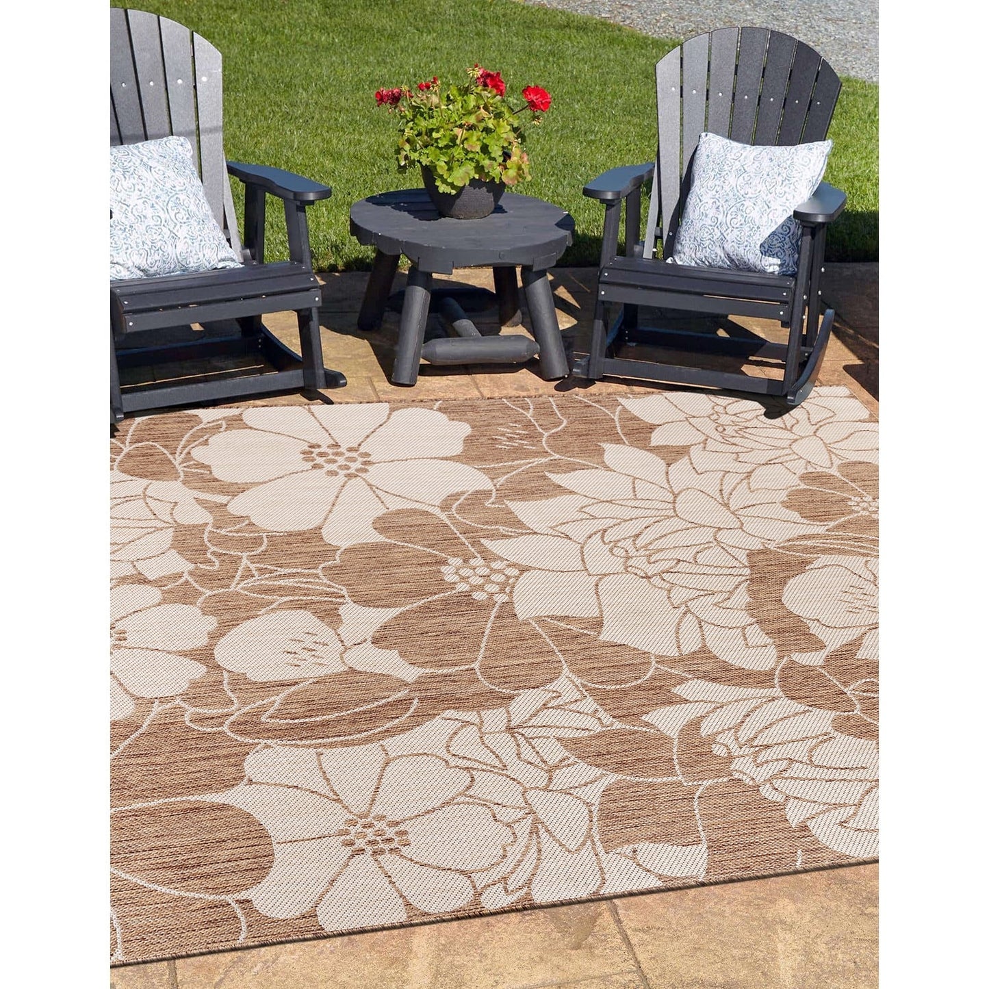 Tapis d'intérieur/extérieur texturé à motif floral moderne World Rug Gallery