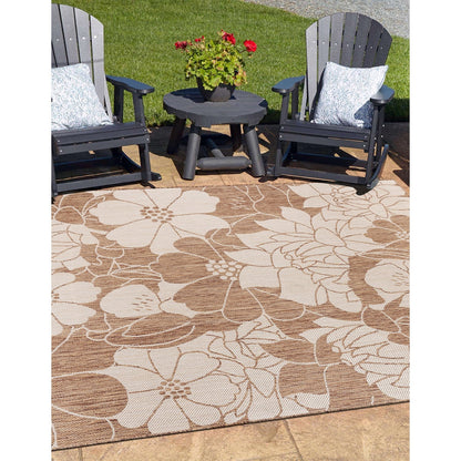 Tapis d'intérieur/extérieur texturé à motif floral moderne World Rug Gallery