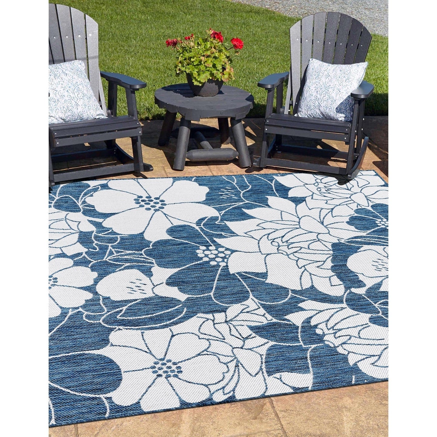 Tapis d'intérieur/extérieur texturé à motif floral moderne World Rug Gallery