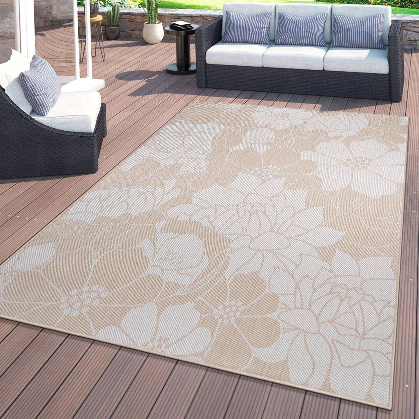 Tapis d'intérieur/extérieur texturé à motif floral moderne World Rug Gallery