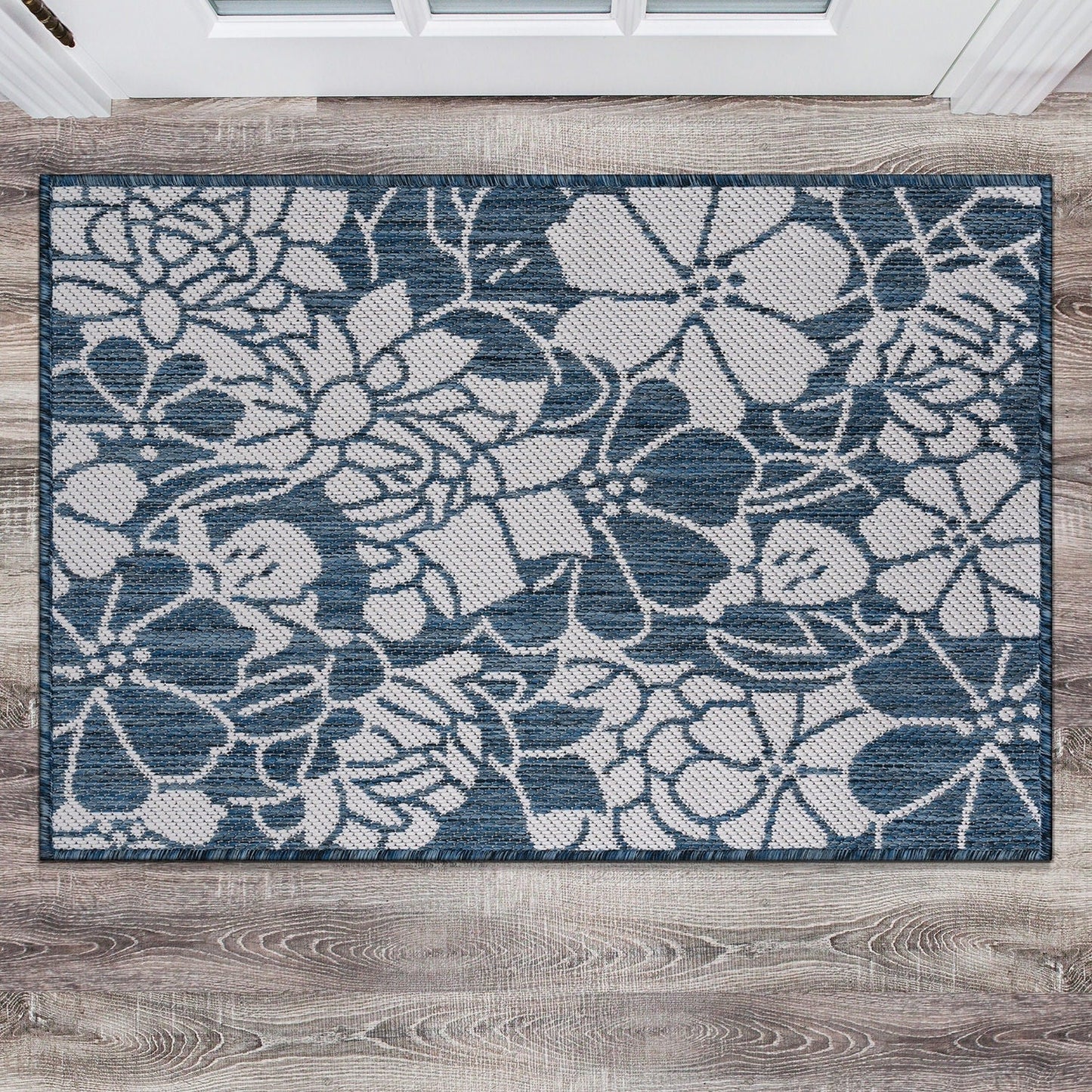 Tapis d'intérieur/extérieur texturé à motif floral moderne World Rug Gallery
