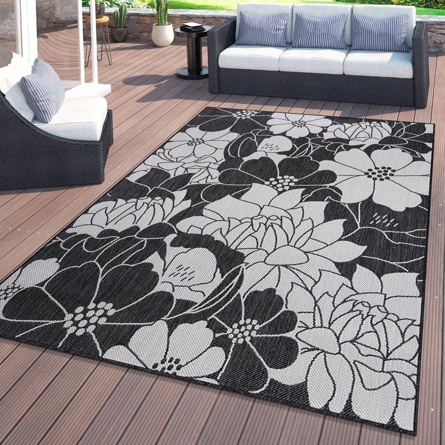 Tapis d'intérieur/extérieur texturé à motif floral moderne World Rug Gallery