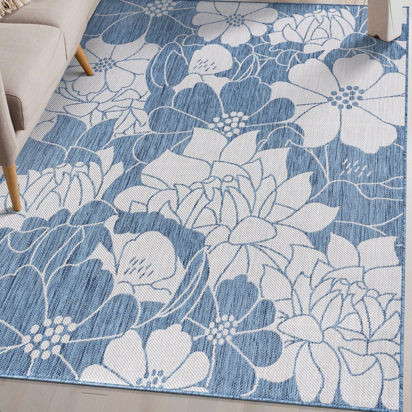Tapis d'intérieur/extérieur texturé à motif floral moderne World Rug Gallery