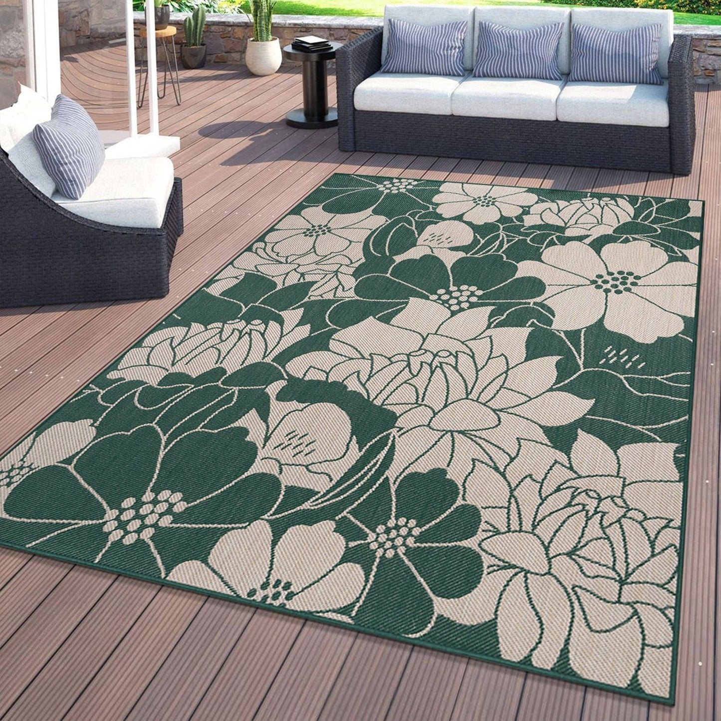 Tapis d'intérieur/extérieur texturé à motif floral moderne World Rug Gallery