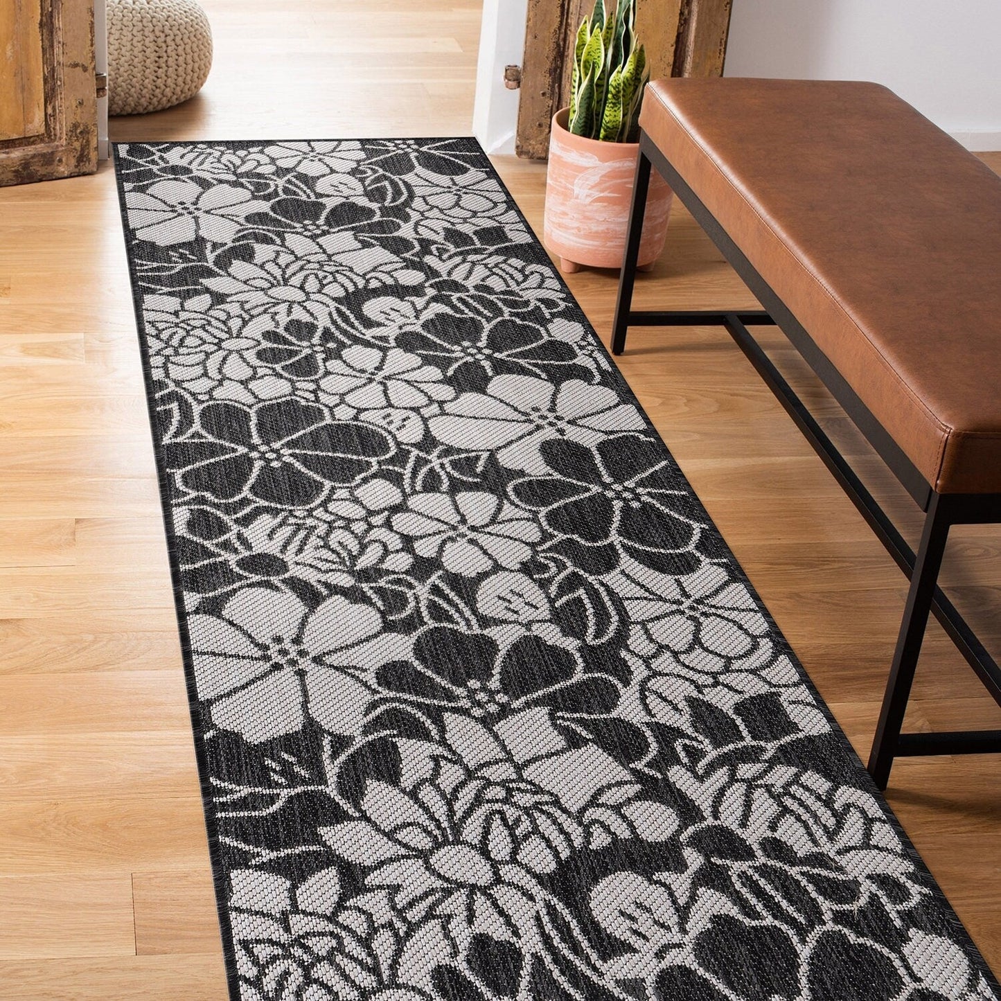 Tapis d'intérieur/extérieur texturé à motif floral moderne World Rug Gallery