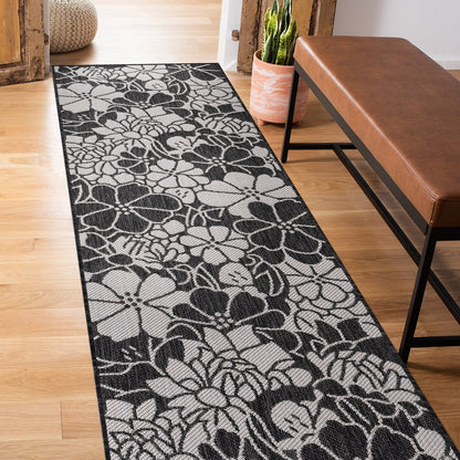 Tapis d'intérieur/extérieur texturé à motif floral moderne World Rug Gallery
