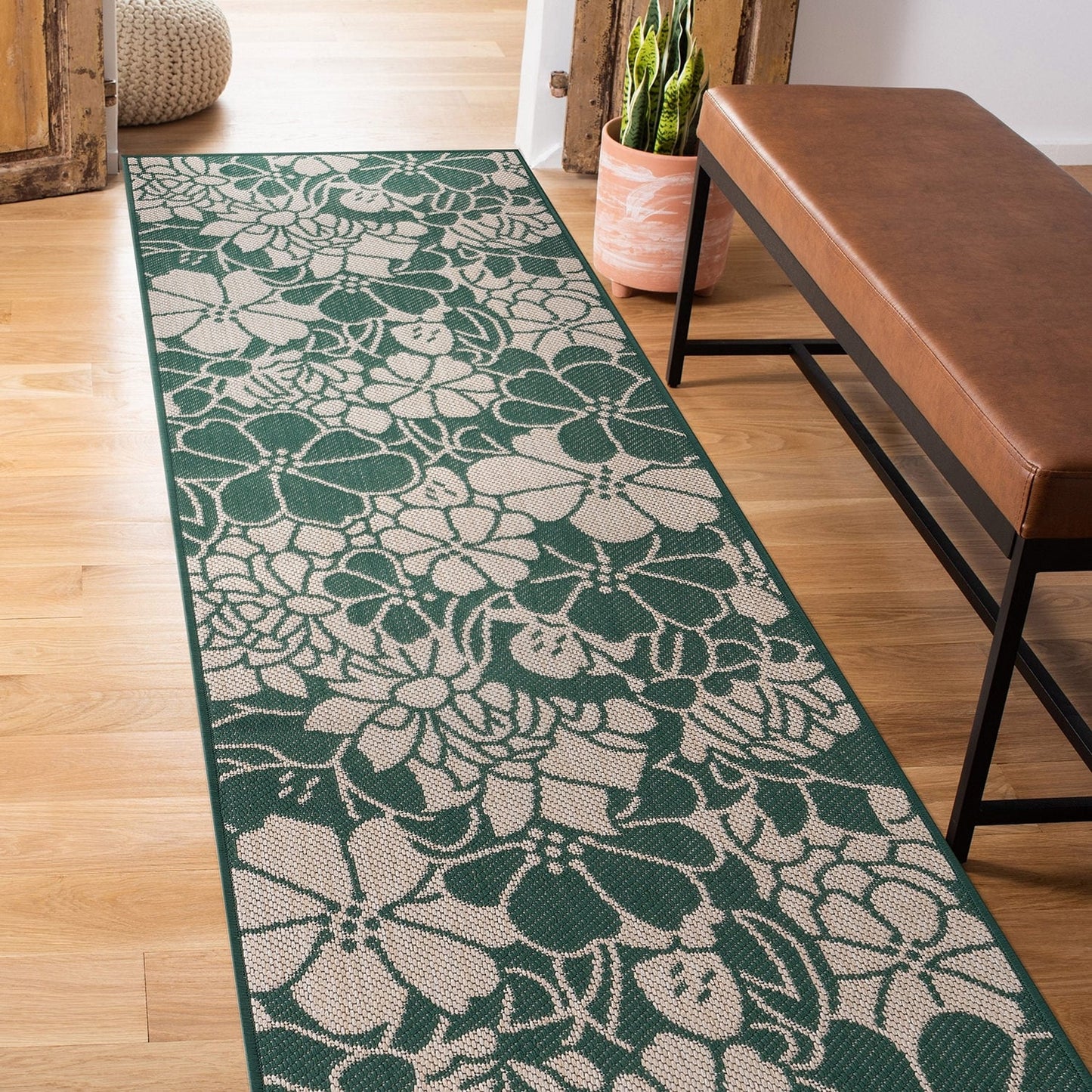Tapis d'intérieur/extérieur texturé à motif floral moderne World Rug Gallery