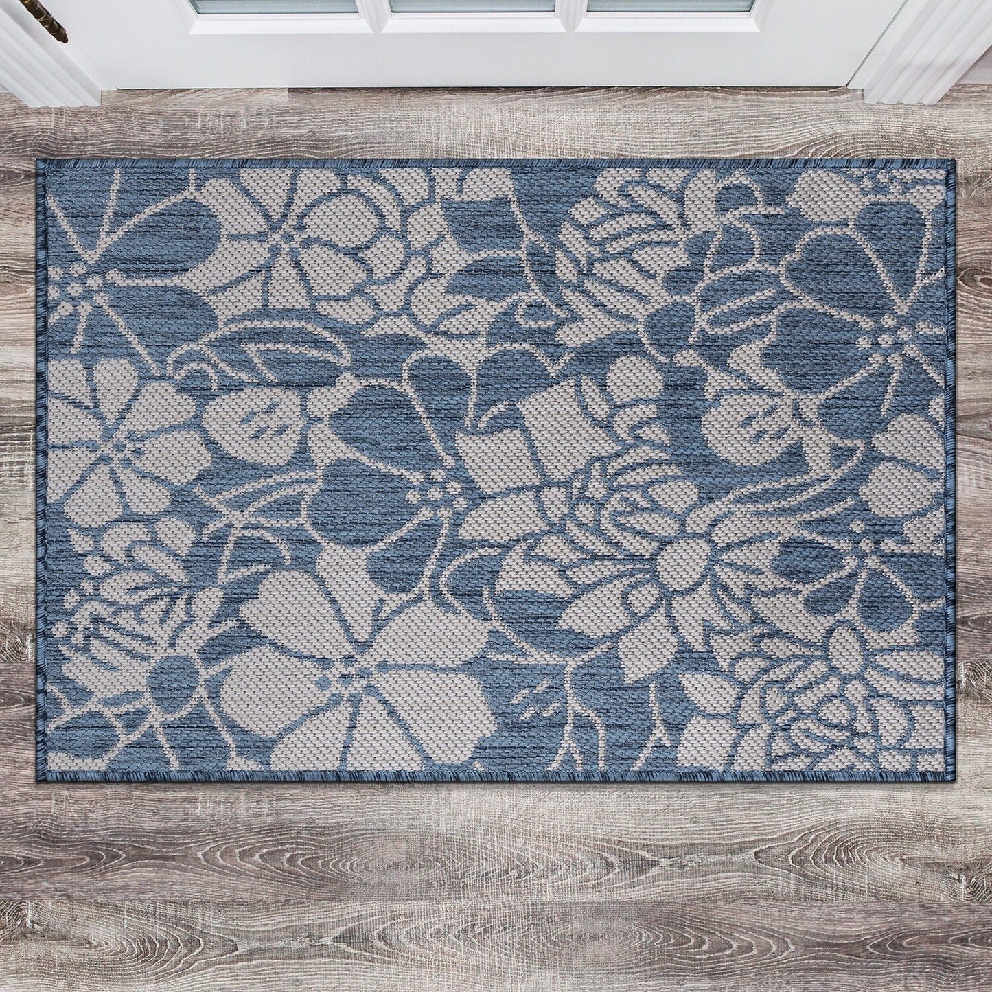Tapis d'intérieur/extérieur texturé à motif floral moderne World Rug Gallery