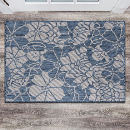 Tapis d'intérieur/extérieur texturé à motif floral moderne World Rug Gallery