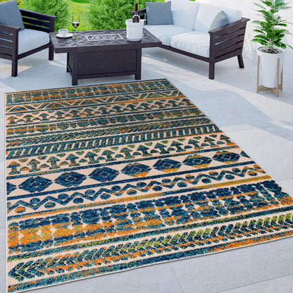 Tapis d'intérieur/extérieur géométrique délavé à rayures modernes de la World Rug Gallery