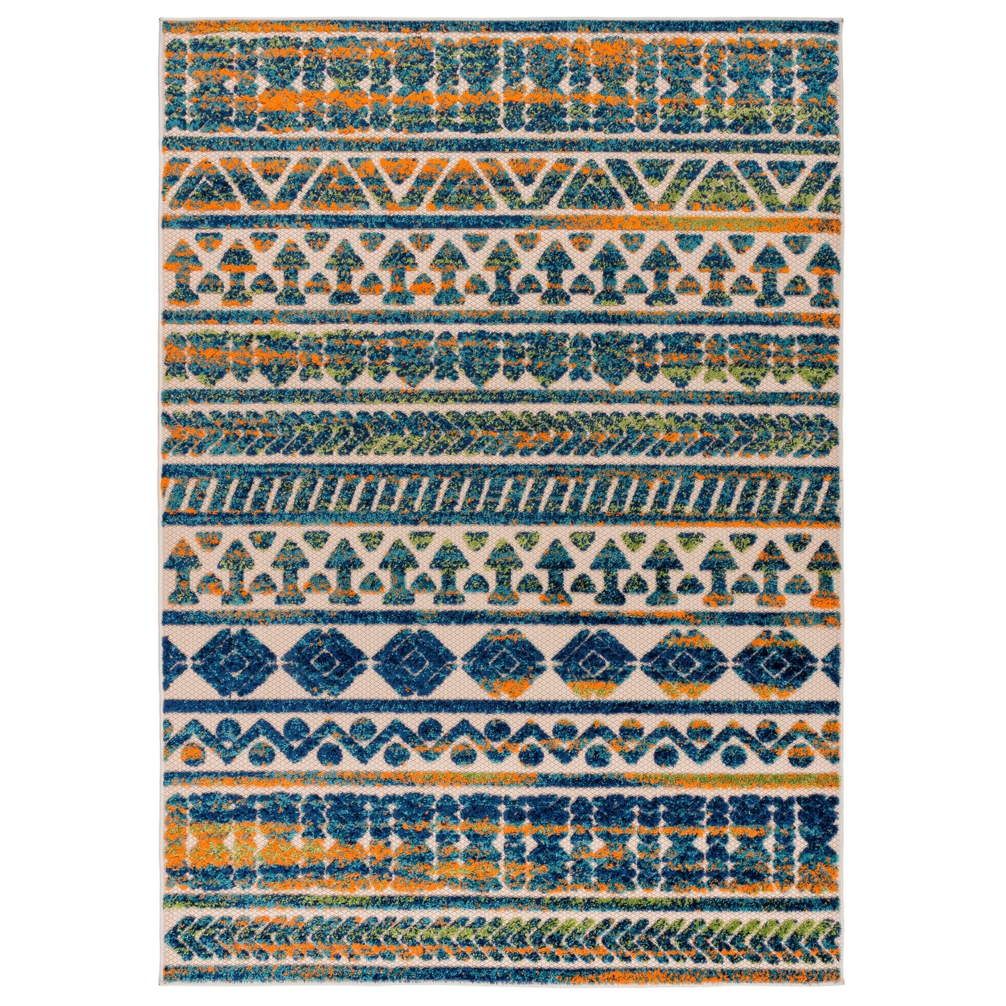 Tapis d'intérieur/extérieur géométrique délavé à rayures modernes de la World Rug Gallery