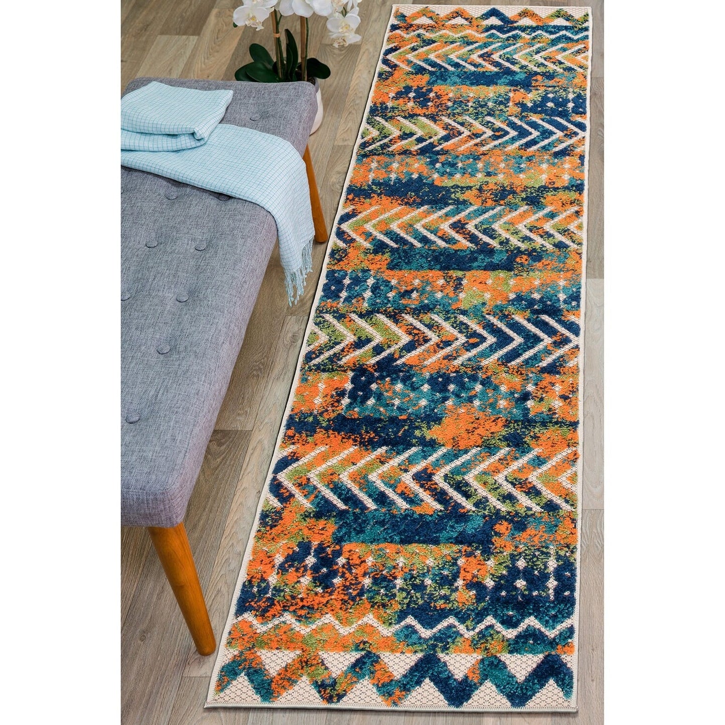 Tapis d'intérieur/extérieur géométrique délavé à rayures modernes de la World Rug Gallery