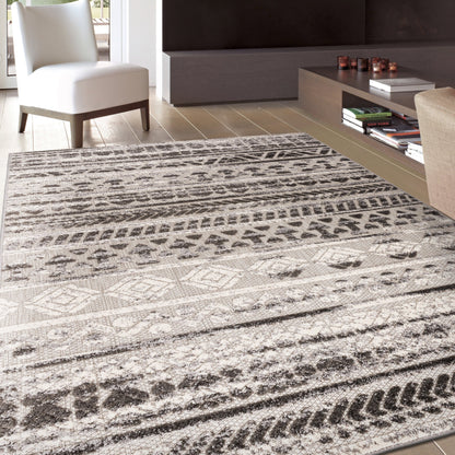 Tapis d'intérieur/extérieur géométrique délavé à rayures modernes de la World Rug Gallery