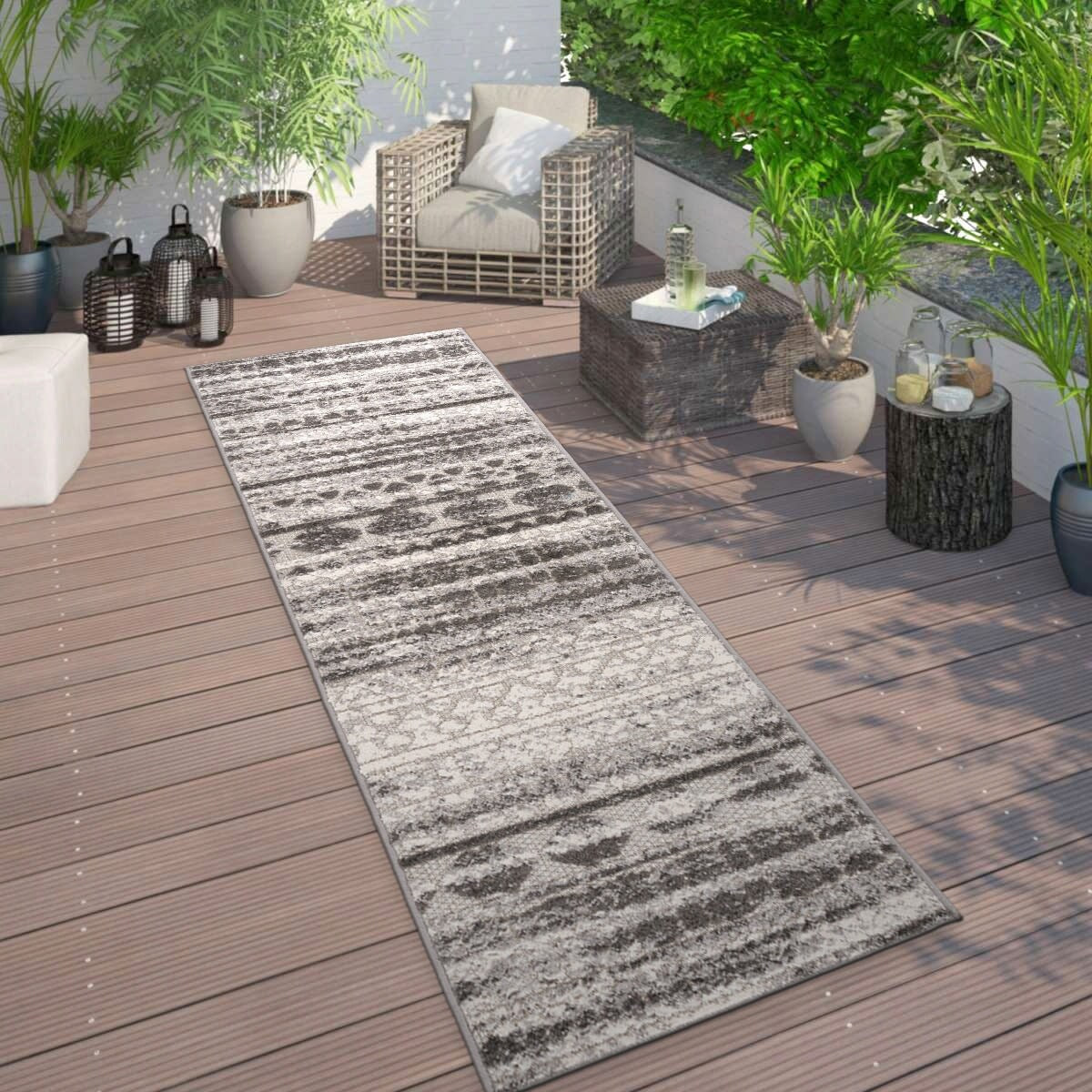 Tapis d'intérieur/extérieur géométrique délavé à rayures modernes de la World Rug Gallery