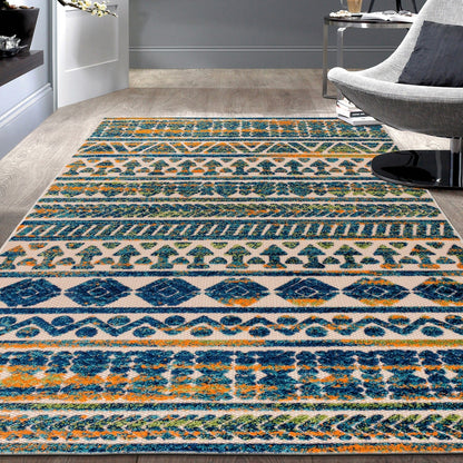 Tapis d'intérieur/extérieur géométrique délavé à rayures modernes de la World Rug Gallery