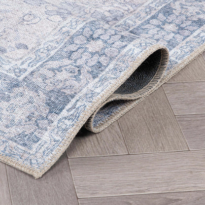 Tapis de transition World Rug Gallery, style vintage, antidérapant, lavable en machine, avec bordures