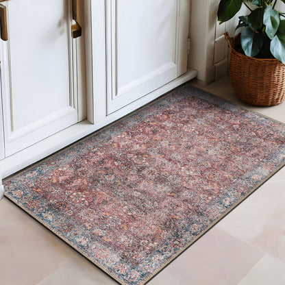 Tapis de transition World Rug Gallery, style vintage, antidérapant, lavable en machine, avec bordures